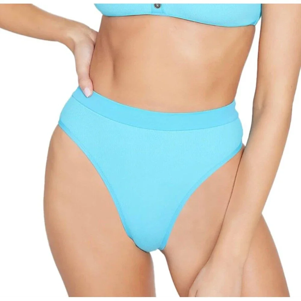L*Space Ridin' High Frenchi Aquarius Ribbed High Waist Bikini Bottom Women's XS - Picture 1 of 5